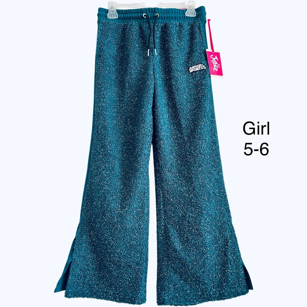 NWT Justice Girls Active Jsport Curly Wide Leg Sherpa Pant, Size 5-6